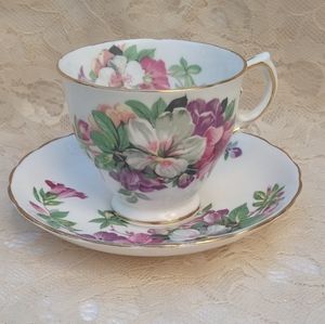 Vintage Tuscan Bone China Tea cup & Saucer England Azalea Flowers